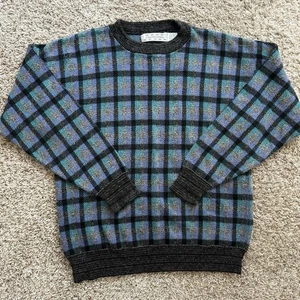Vintage Crossings blau lila karierter Pullover schwarz Made in USA Herren Größe M Opa - Bild 1 von 8