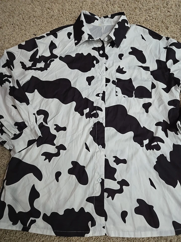 Cowboy Cowgirl Dairy Cow Print Longsleeve Shirt Sz 1XL Plus Toy Story Animal  - Image 1 of 4