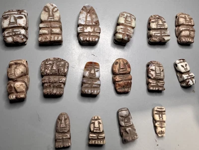 Ojuelos De Jalisco Authentic Lot Of 16 Mini Artifact Alien Stone Pendant Beads - Image 1 of 4