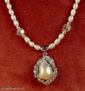 Perlas cultivadas de arroz de agua dulce, collar de cuentas de cristal - Imagen 1 de 8