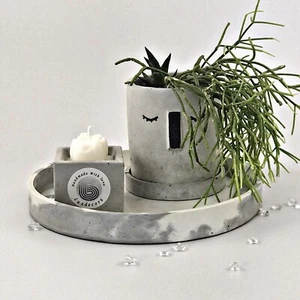 1pc Nordic Geometric Round Marble Grey white Concrete vanity Tray UK Luxdecor6 - Picture 1 of 5