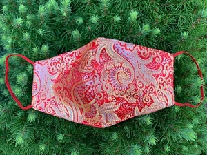 Maschera viso in seta rossa ispiratrice, 100%, maschera da sposa matrimonio, riutilizzabile, lavabile, USA - Foto 1 di 12