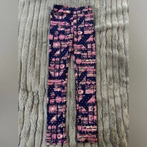 LuLaRoe Kids Leggings L XL Large Navy Blue Pink Print Buttery Soft Large NWOT - Picture 1 of 7