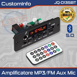 Amplificatore MP3 Bluetooth 5.0 12V USB FM AUX Mic 6.5mm DIY Auto Telecomando - Foto 1 di 5