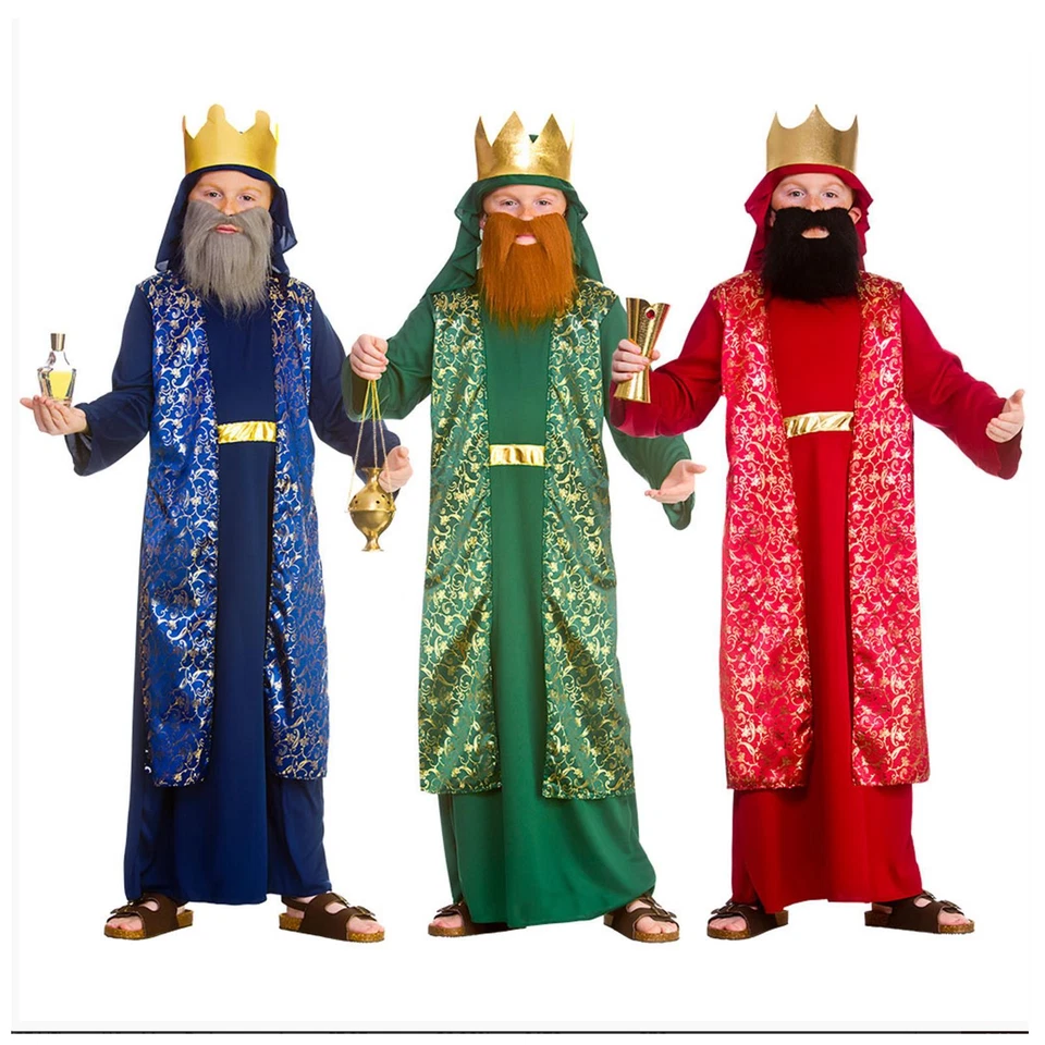 Kids Wise Man Costume Nativity School Play Fancy Dress Robe Gold Crown - Image 1 of 1