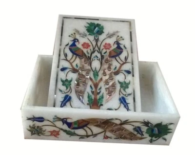 Marble jewelry anneau Box Semi Precious Stones floral Inlay handmade Work - Image 1 of 4