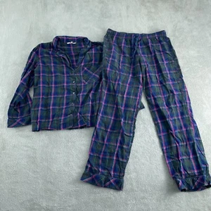 Victorias Secret Plaid Pajama Set M Long Sleeve Top & Pants Blue Pink Green 4665 - Picture 1 of 9