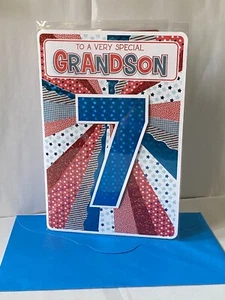 Grandson 7th Age 7 Seven Seventh Birthday Card - Picture 1 of 6
