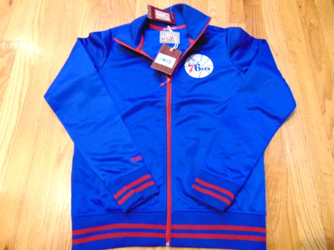 WOMEN'S MITCHELL NESS NBA HWC PHILADELPHIA 76ERS BLUE TRACK JACKET SIZE M Cover