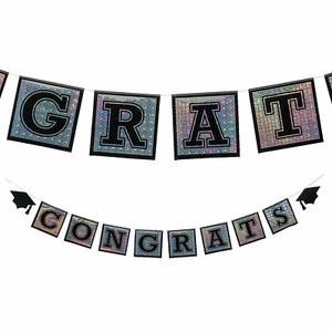 Silver Holographic Congrats Graduation Garland, Party Decor, 1 Piece - Picture 1 of 1
