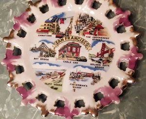 Vtg San Francisco travel souvenir plate California 8" gold detail lace edge - Picture 1 of 8
