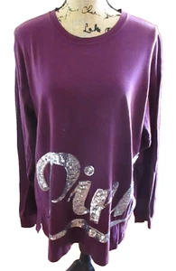 PINK by Victoria Secret Purple Long Sleeve Sequins Embellished T-Shirt, Size L - Picture 1 of 11