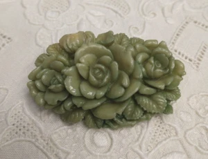 Vintage Japan geschnitzte Zelluloid Rosen Blume Brosche Anstecknadel - Bild 1 von 4