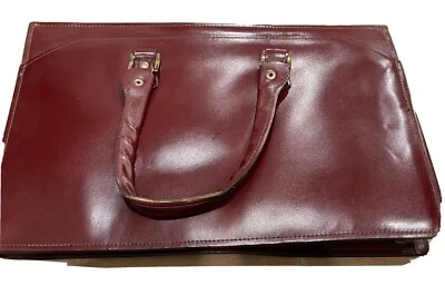 Maletín de cuero de lujo con asas de doble bolsillo de cuero completo con cremallera - Borgoña Foto 1 de 4