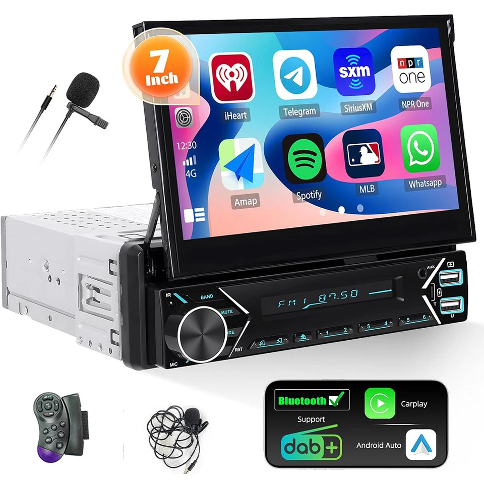 LEEKOOLUU Mit DAB+ Autoradio Bluetooth 1 Din 7" Bildschirm IPS Touchscreen Apple Carplay