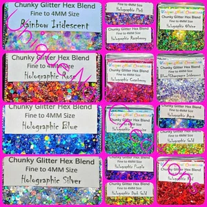 CHUNKY GLITTER HEX BLEND~U Choose~Nail Art•Acrylic•Gel•Body Art•Festival•Crafts - Picture 1 of 35