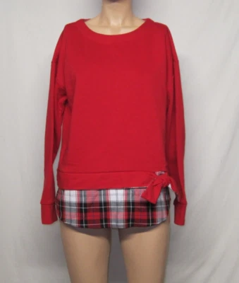 Woman Izod Red Pull on with plaid trim long sleeve size large - Image 1 of 4