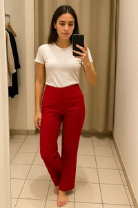 Benetton Pantalone Da Donna Rosso Taglia 40 In Cotone Stretch Gamba Dritta Slim - Bild 1 von 11