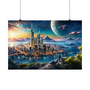 Futuristic Waterfront Cityscape Poster - Picture 1 of 11