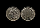 1865 Three Cent Nickel Piece 3C High Grade Choice Civil War Date US Coin