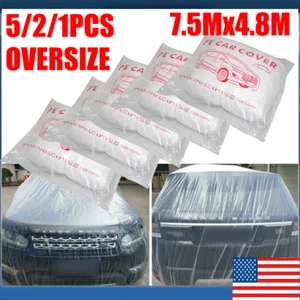 Clear Plastic Disposable Car Cover Temporary Universal Rain Dust Garage - Picture 1 of 10