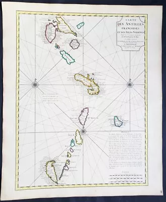 1725 Guillaume Delisle Antique Map Of West Indies Antilles, Guadeloupe, Granada • 910.64$