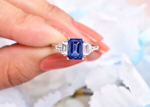 Tanzanite Octagon Wedding Ring 925 Silver Moissanite Accent Anniversary Gift Rin