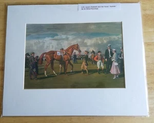 SIR ALFRED MUNNINGS - H.M. QUEEN ELIZABETH & HER HORSE `AUREOLE`; MOUNTED PRINT - Picture 1 of 1