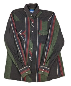 Vintage 90’s Wrangler Aztec Western Pearl Snap Flannel Shirt -Mens Large L - Picture 1 of 13