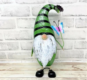 Whimsical Metal Garden Gnome w/ Butterfly Statue Figurine Garden Yard Decor Art - Picture 1 of 5