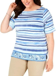Karen Scott Womens sIZE 0X Printed Boatneck 3/4 Sleeve Pullover Blouse Top NEW - Picture 1 of 1