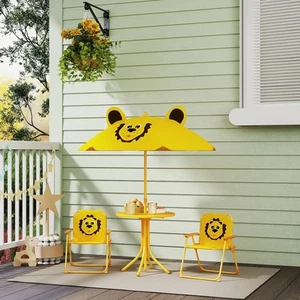 Kids Picnic Table and Chair Set with Height Adjustable Umbrella Yellow - Picture 1 of 11