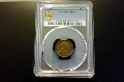 1941 1C Lincoln Penny, sem marca mínima com "Solid Strikes" PCGS XF- 40 - Imagem 1 de 4