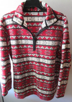 Suéter polar de invierno Cabin Creek talla L rojo blanco gris negro geométrico 1/4 cremallera Foto 1 de 4