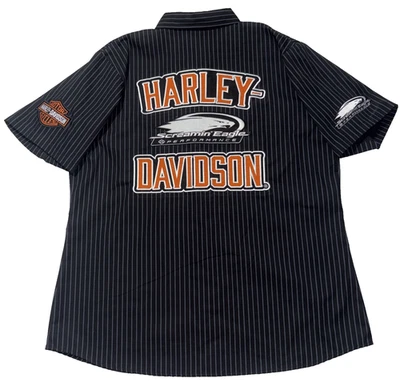 HARLEY DAVIDSON Screaming Eagle Mechanic Shirt Youth XL Black w/ Grey Pinstripes - Image 1 of 4