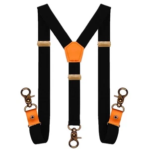 Men Black Y Back Suspenders Bronze Snap Hooks Braces for Wedding Party - Picture 1 of 6