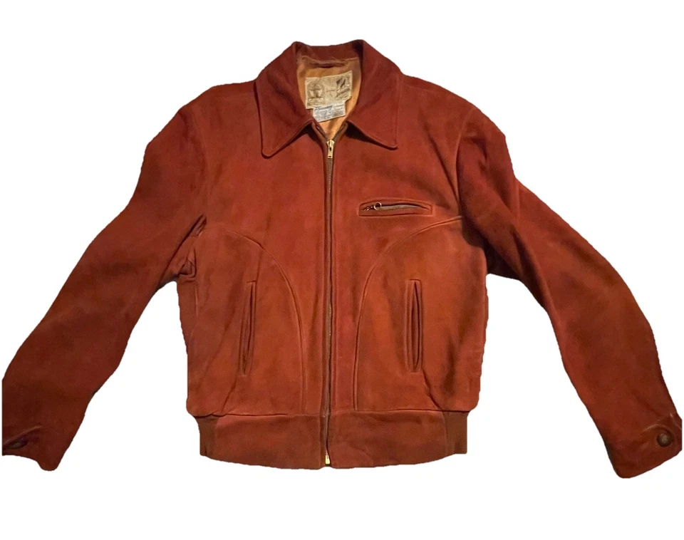 Chaqueta de Colección Años 50 DuPont Quilon Roja Gamuza Cuero Forrado Bombardero Pequeña Rockabilly Foto 1 de 4