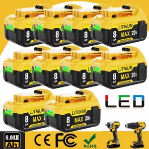 10~1 Pack For DeWalt 20V 20 Volt Max 8.0AH Lithium Ion Battery DCB206-2 DCB201-2 - Picture 1 of 25