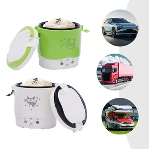 1L Electric Rice Cooker Steamer 12V for Car Mini Travel Lunch Box White/Green - Picture 1 of 21
