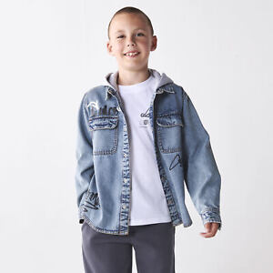 River Island Boys Overshirt Set Blue Denim Graphic 2 Piece Outfit Collared Top