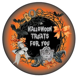 Personalised Halloween Wreath Birthday Party Stickers Thank you Sweet Cone H4g - Picture 1 of 4