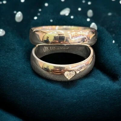 0.10 Carat Heart Shape Natural Diamond Couple Band Engagement Rings in 18K... - Image 1 of 4