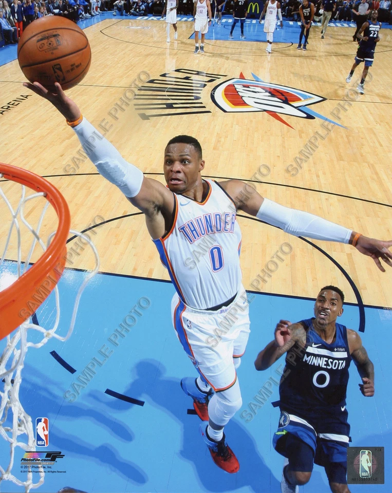 RUSSELL WESTBROOK 2017-2018 OKC OKLAHOMA CITY THUNDER 8X10 OFFICIAL ACTION PHOTO - Image 1 of 1