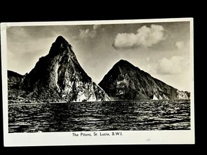 ANTIQUE VINTAGE BLACK & WHITE THE PITONS ST LUCIA REAL PHOTO POSTCARD UNUSED No - Picture 1 of 3