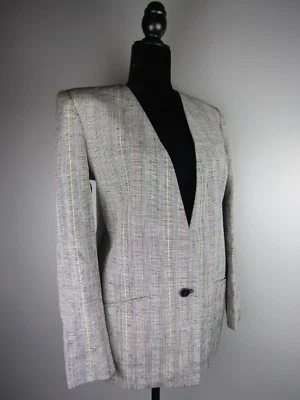 Blazer Sasson Vintage Rayas Estructurado Negro Crema Rojo Azul Amarillo - Talla 10  Foto 1 de 4