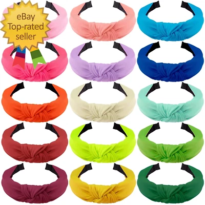 15 Pieces Top Knot Headbands for Women in 15 Colors, Cross Knot Headband, Wide C - Image 1 of 4
