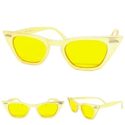 Classic Elegant Vintage Retro Cat Eye Style SUNGLASSES Funky Yellow Frame & Lens - Image 1 of 4