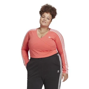 Adidas Women's Plus Size Adicolor Classics Crop Long Sleeve Tee, Semi Turbo - Picture 1 of 10