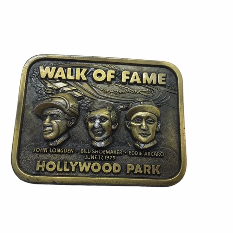Vtg 70s Buckle Walk of Fame Hollywood Park Jockeys Longden Shoemaker Arcaro Cover