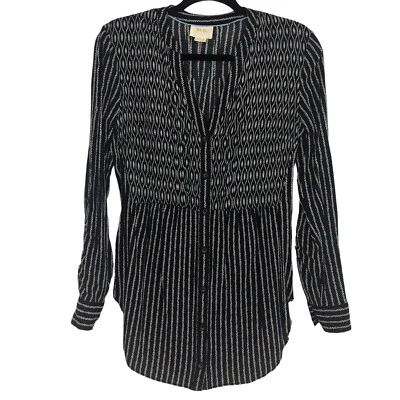 Anthropologie MAEVE Sz 4 Button Up Black/White CALIA High-Low Tunic Top Pintucks - Image 1 of 4